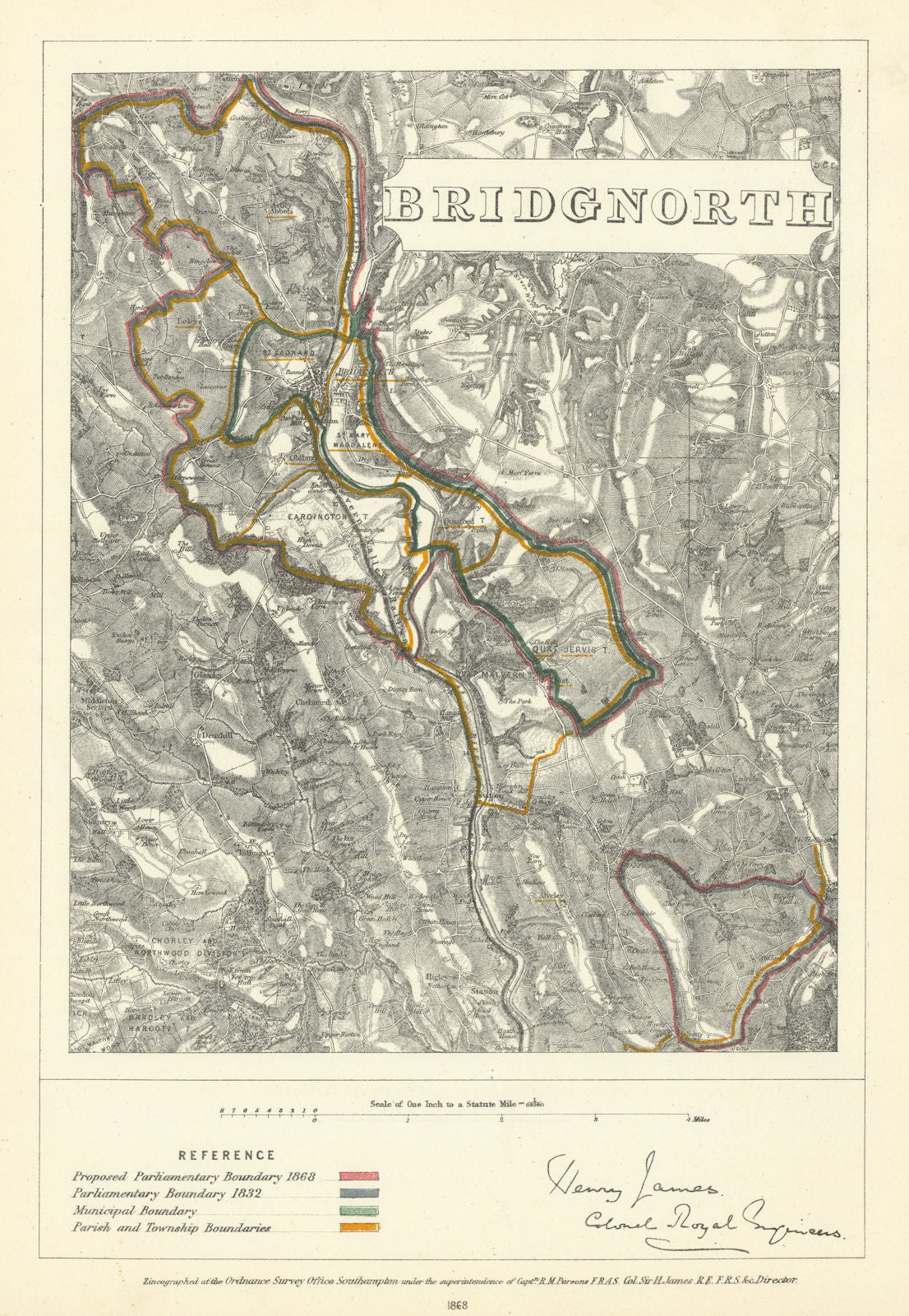 Bridgnorth, Shropshire. JAMES. Parliamentary Boundary Commission 1868 old map